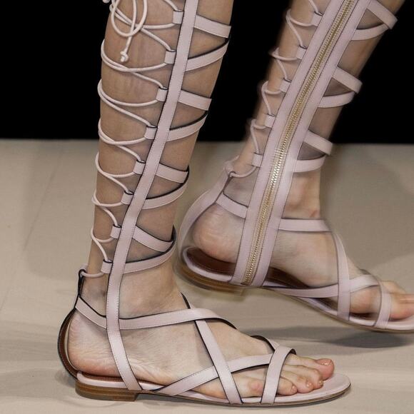 ALBERTA FERRETTI Knee High Gladiator Sandals Light Pink Rose 37 - Picture 1 of 9